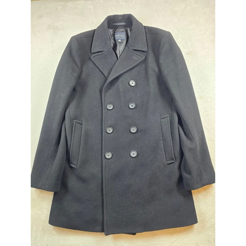 Banana Republic Double Breasted Topcoat Mens Medium Black Italian Wool Cashmere